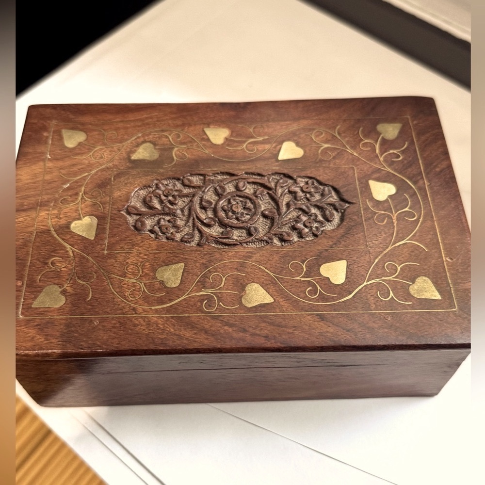 ✨Vintage Archana Crafts Hand Craved with Brass Inlay Jewellery or Trinket Box ✨